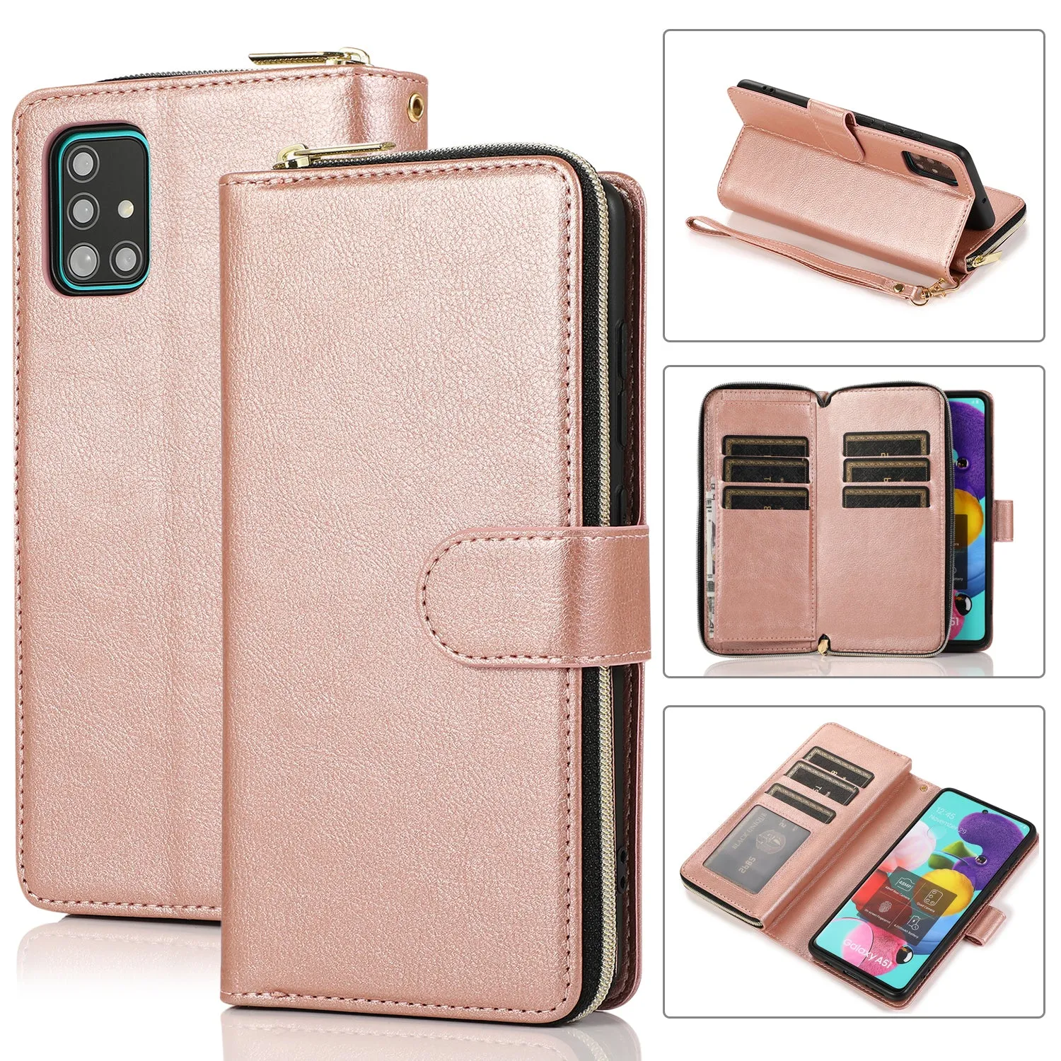 For Samsung A51 5G/A71 5G/Note 10 pro Pu Leather  Mobile Phone Cover Zipper Card Bag   Wrist Strap brown