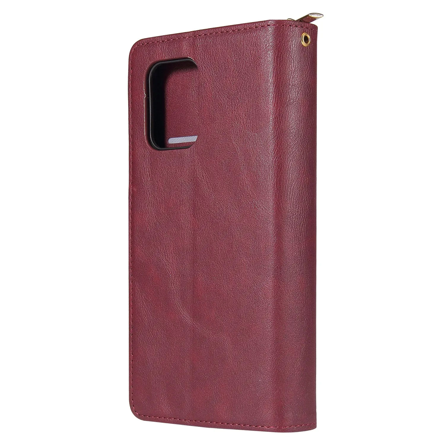 For Samsung A51 5G/A71 5G/Note 10 pro Pu Leather  Mobile Phone Cover Zipper Card Bag   Wrist Strap Red wine