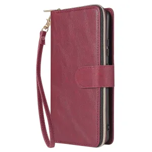 For Samsung A51 5G/A71 5G/Note 10 pro Pu Leather  Mobile Phone Cover Zipper Card Bag   Wrist Strap Red wine