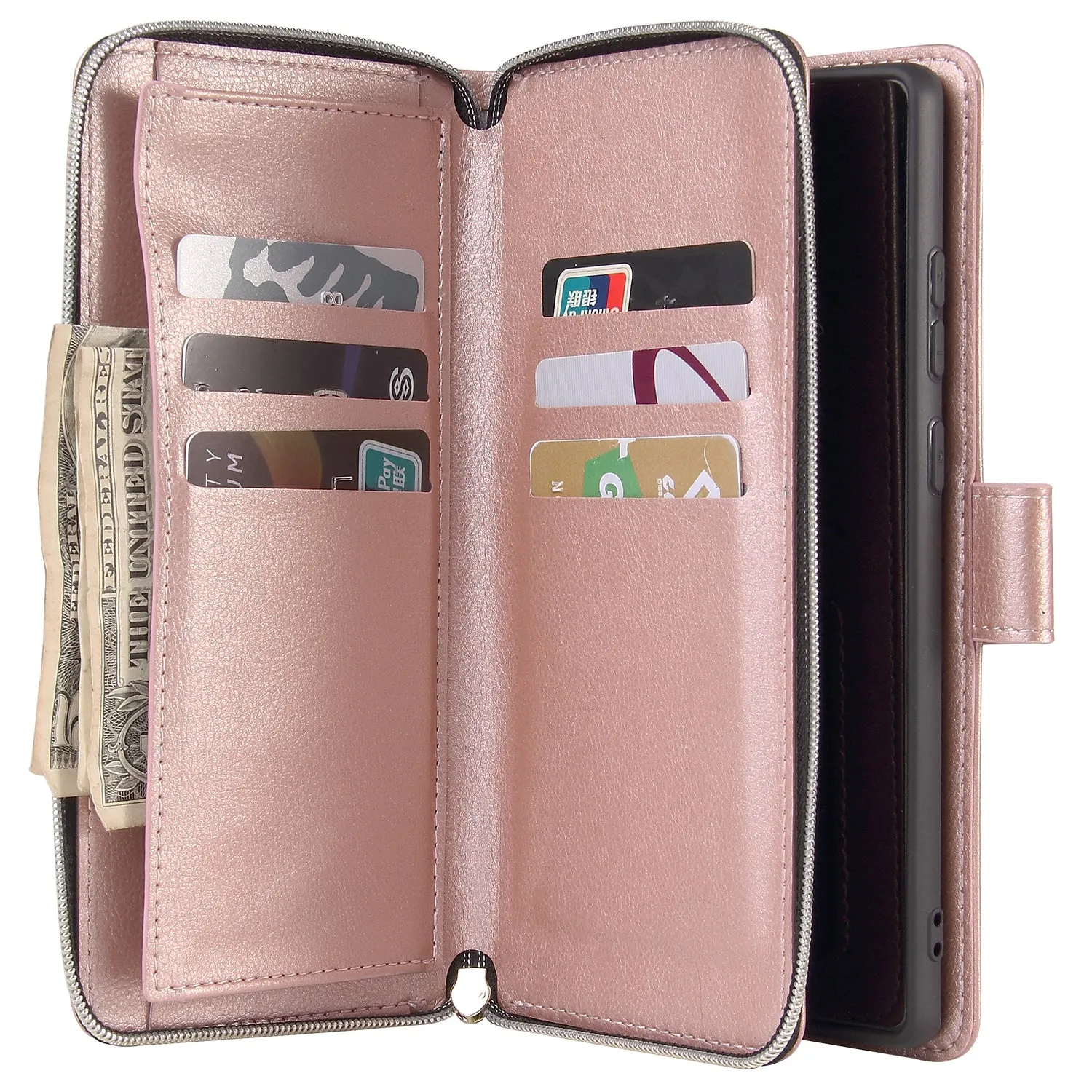 For Samsung A51 5G/A71 5G/Note 10 pro Pu Leather  Mobile Phone Cover Zipper Card Bag   Wrist Strap Rose gold