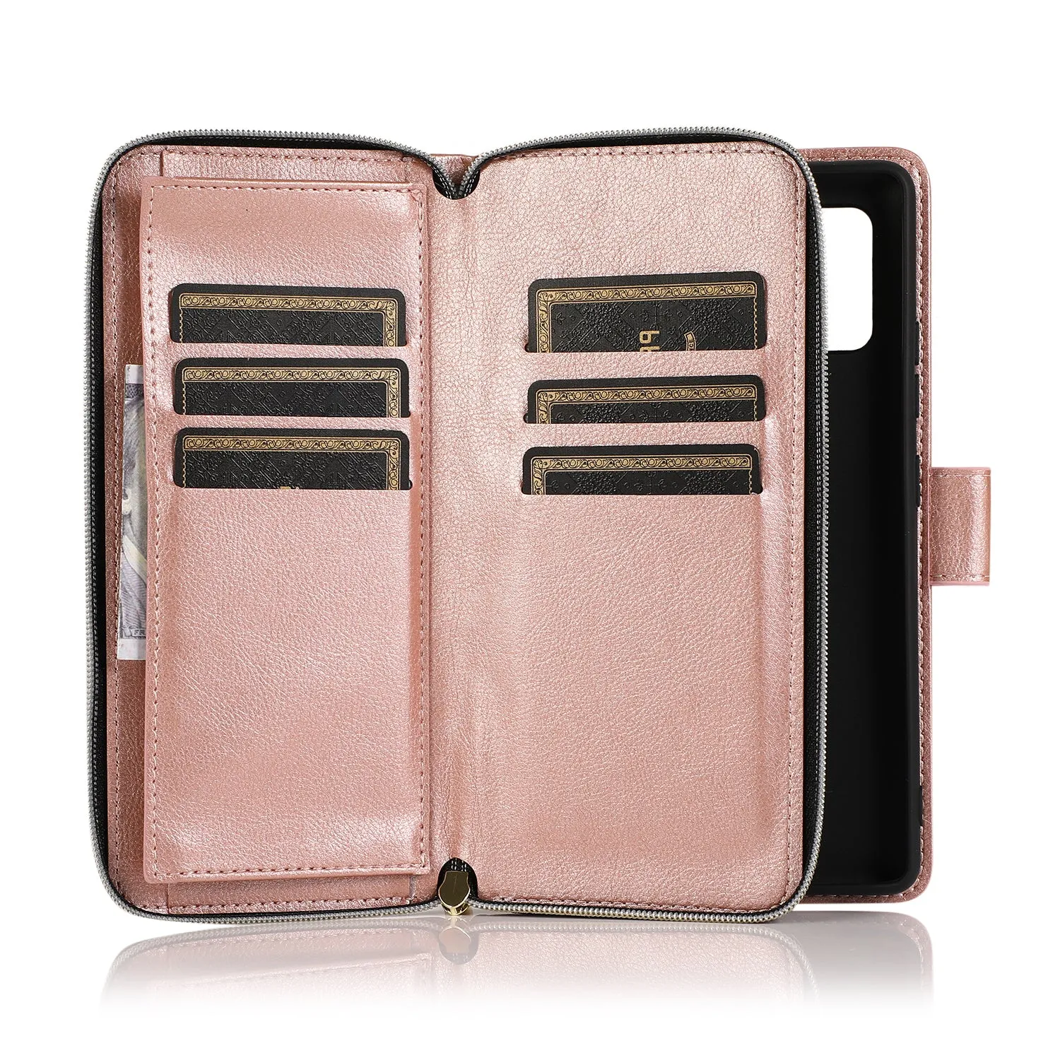 For Samsung A51 5G/A71 5G/Note 10 pro Pu Leather  Mobile Phone Cover Zipper Card Bag   Wrist Strap Rose gold