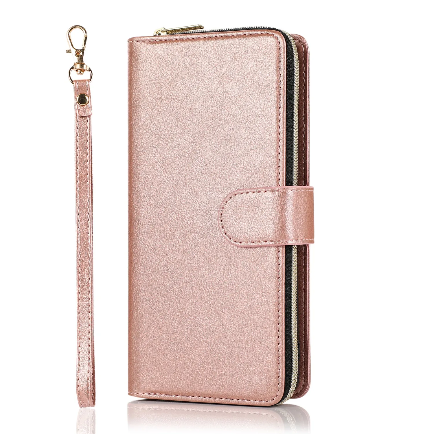 For Samsung A51 5G/A71 5G/Note 10 pro Pu Leather  Mobile Phone Cover Zipper Card Bag   Wrist Strap Rose gold