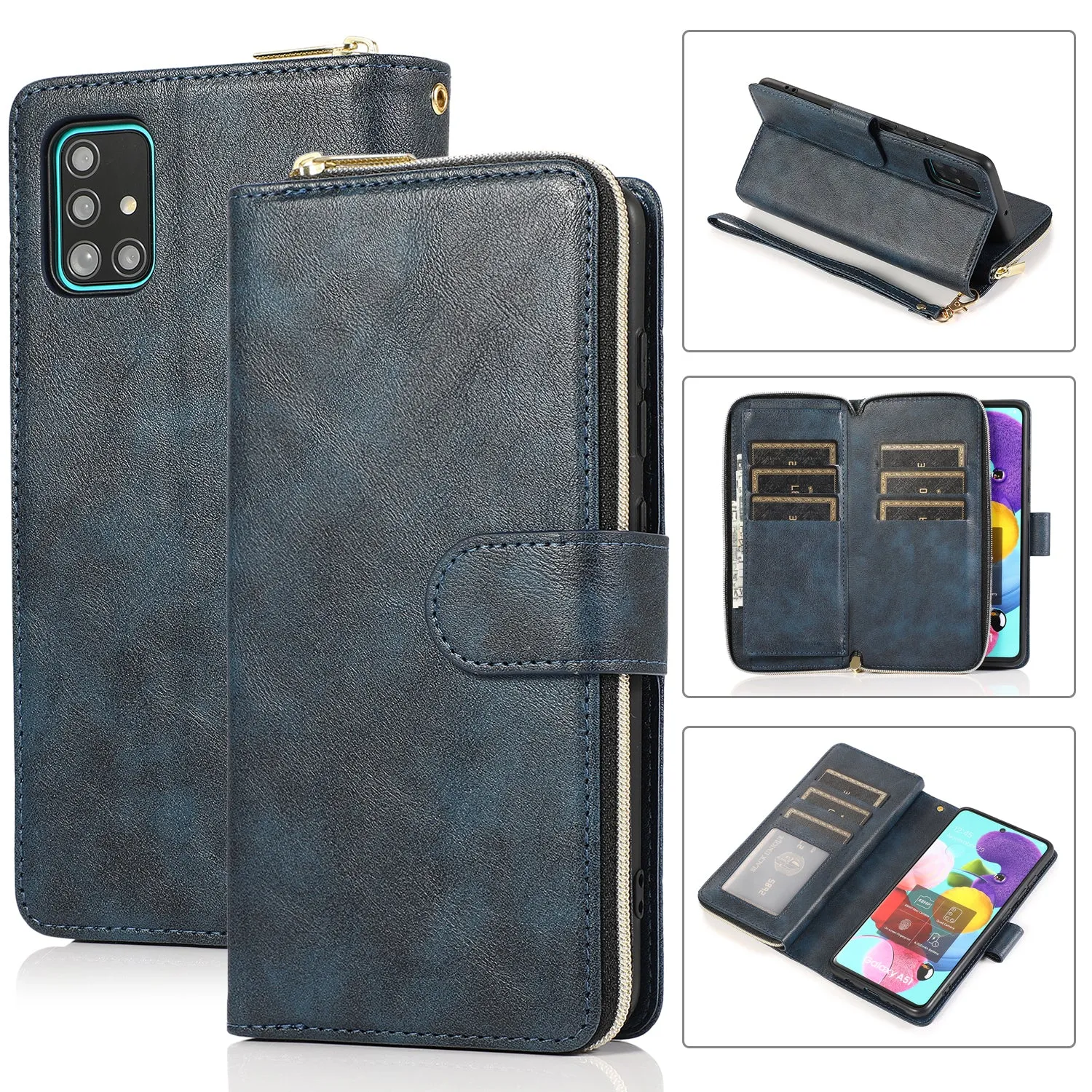 For Samsung A51 5G/A71 5G/Note 10 pro Pu Leather  Mobile Phone Cover Zipper Card Bag   Wrist Strap Rose gold