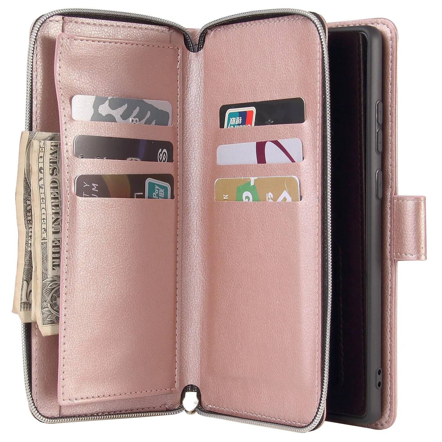 For Samsung A51 5G/A71 5G/Note 10 pro Pu Leather  Mobile Phone Cover Zipper Card Bag   Wrist Strap Rose gold