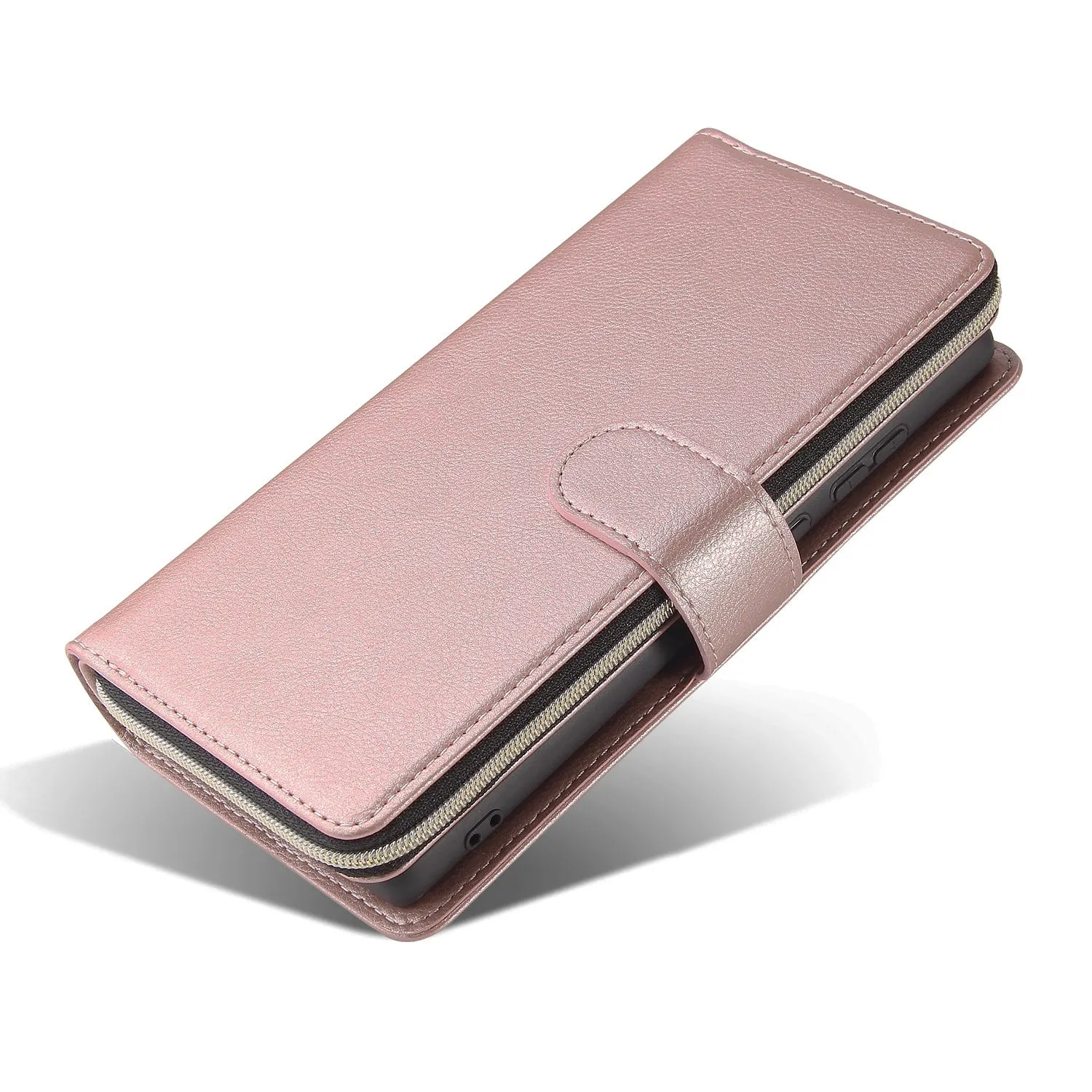 For Samsung A51 5G/A71 5G/Note 10 pro Pu Leather  Mobile Phone Cover Zipper Card Bag   Wrist Strap Rose gold