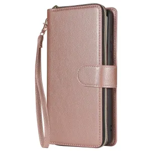 For Samsung A51 5G/A71 5G/Note 10 pro Pu Leather  Mobile Phone Cover Zipper Card Bag   Wrist Strap Rose gold