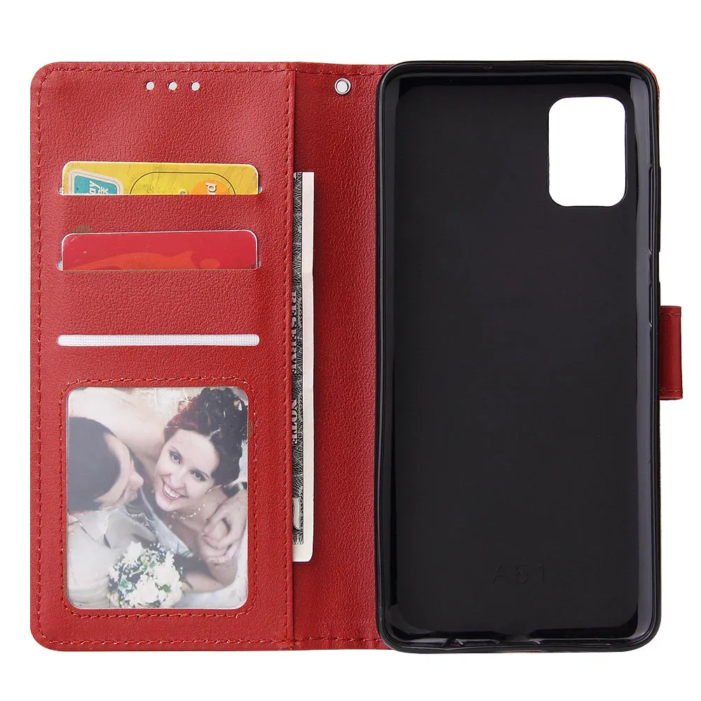 For Samsung A71 Phone Case PU Leather Shell All-round Protection Precise Cutout Wallet Design Cellphone Cover  Red