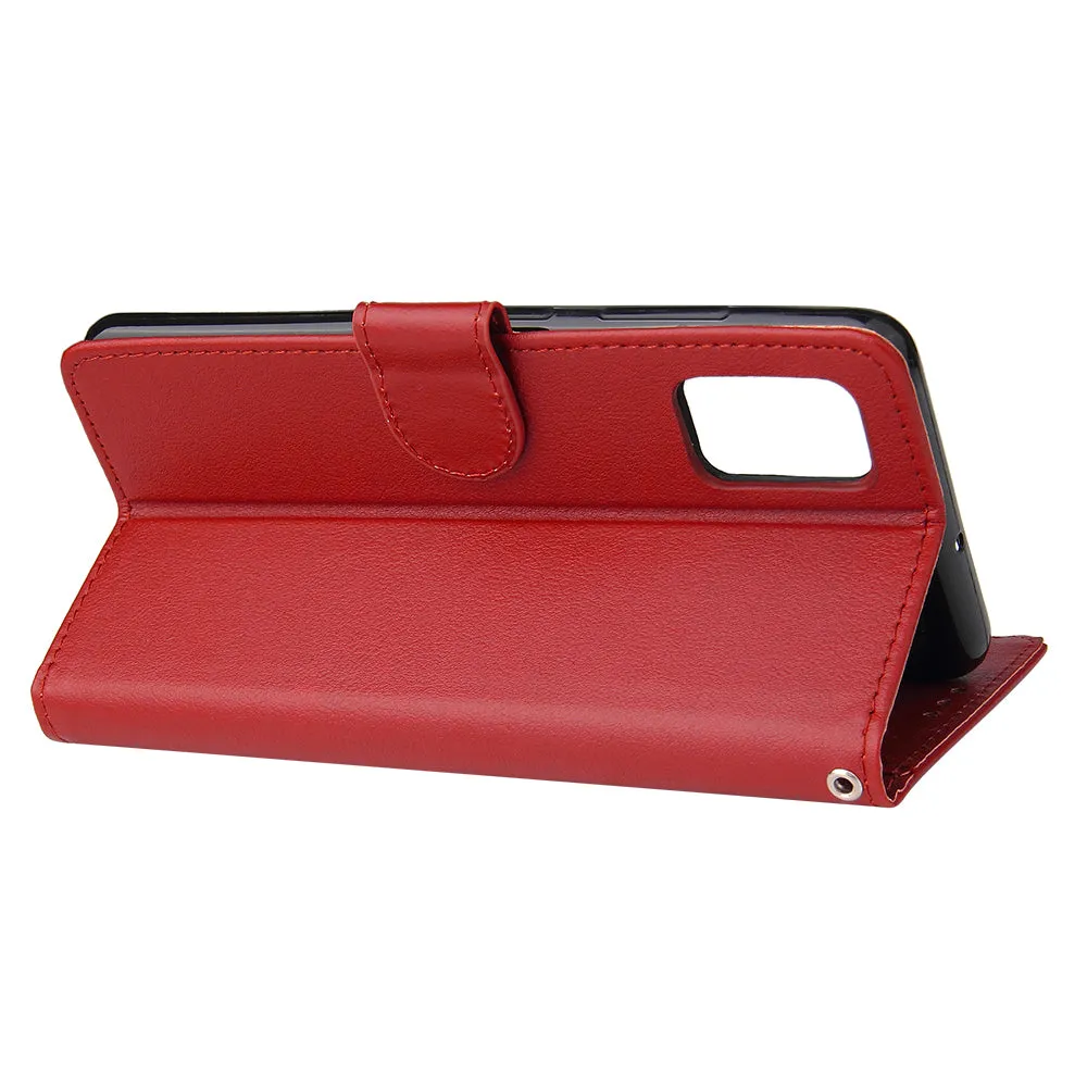 For Samsung A71 Phone Case PU Leather Shell All-round Protection Precise Cutout Wallet Design Cellphone Cover  Red