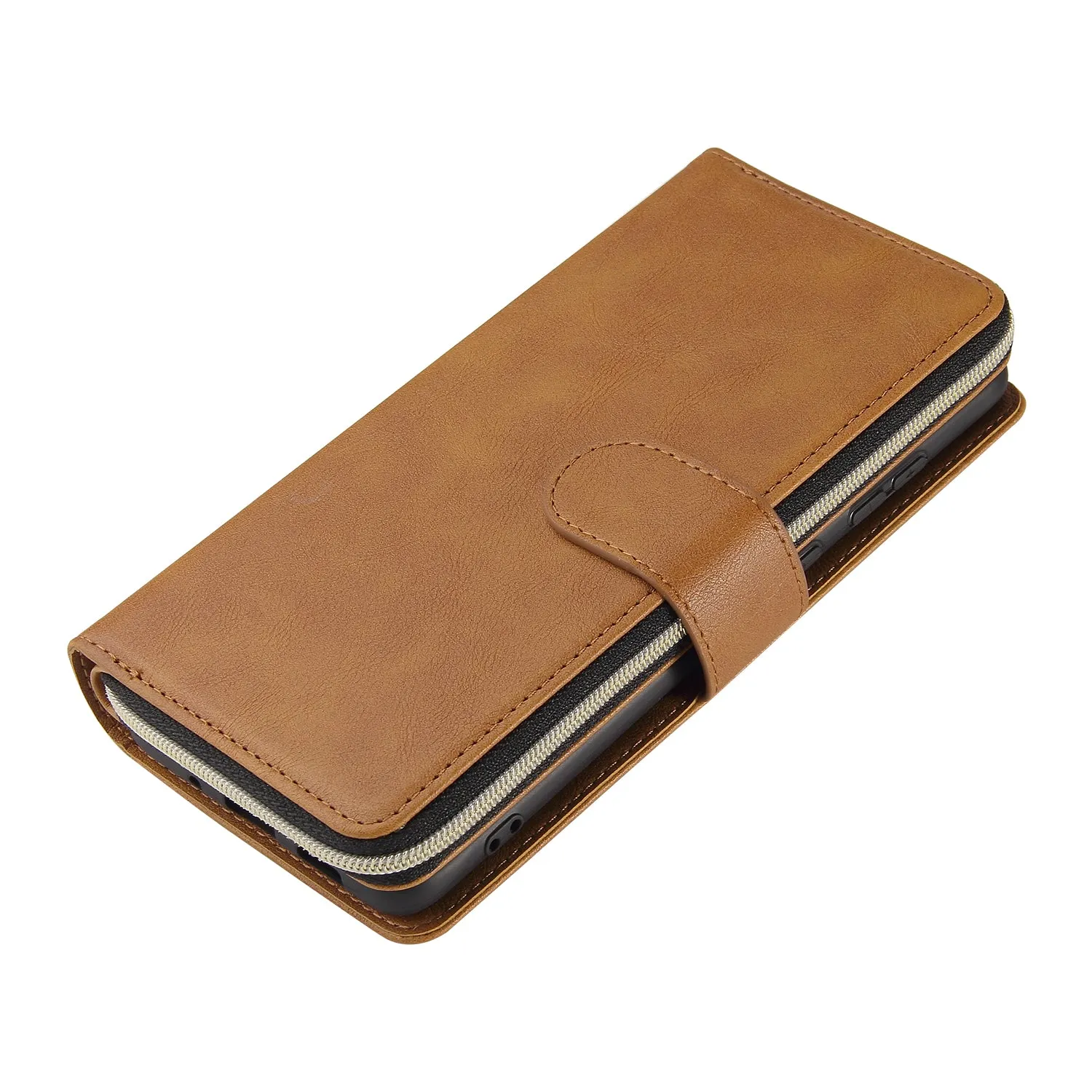 For Samsung S10/S20/S10E/ S10 Plus Pu Leather  Mobile Phone Cover Zipper Card Bag   Wrist Strap brown