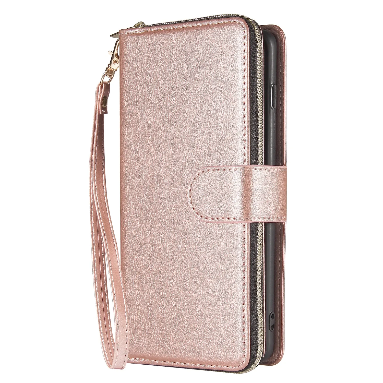 For Samsung S10/S20/S10E/ S10 Plus Pu Leather  Mobile Phone Cover Zipper Card Bag   Wrist Strap Red wine