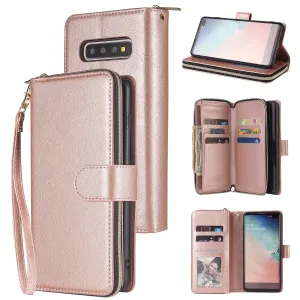 For Samsung S10/S20/S10E/ S10 Plus Pu Leather  Mobile Phone Cover Zipper Card Bag   Wrist Strap Rose gold