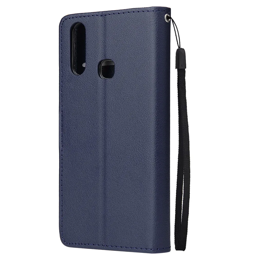 For VIVO Y17 Cellphone Cover PU Leather Shell All-round Protection Mobile Phone Case Precise Cutout Wallet Design Stand Function Blue