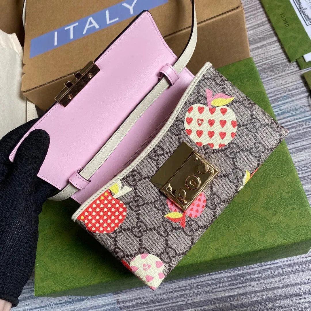 gg Padlock Strawberry Mini Bag Beige For Women, Women&#8217;s Bags 7in/18cm gg
