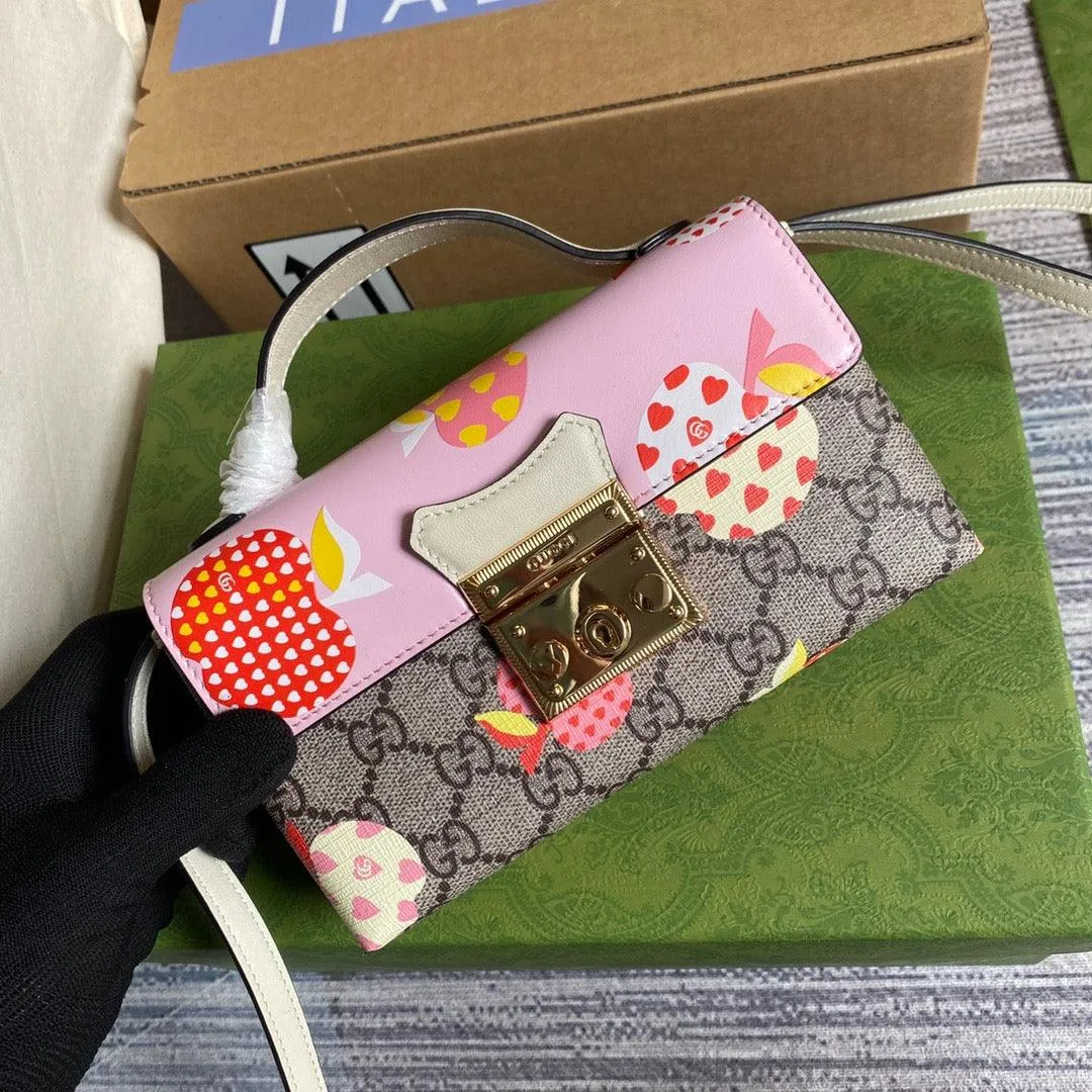 gg Padlock Strawberry Mini Bag Beige For Women, Women&#8217;s Bags 7in/18cm gg