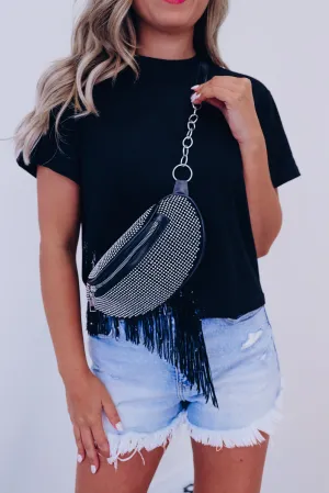 Girl's Best Friend Rhinestone Belt Bag - Black
