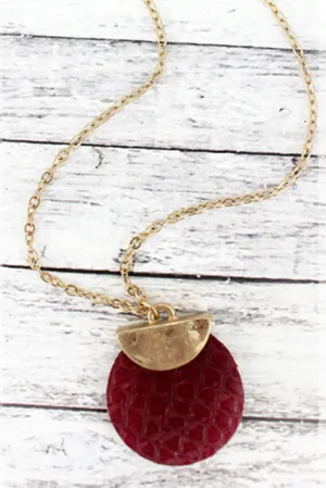 Goldtone & Burgundy Half Moon Python Necklace