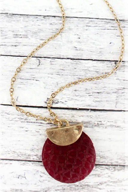 Goldtone & Burgundy Half Moon Python Necklace