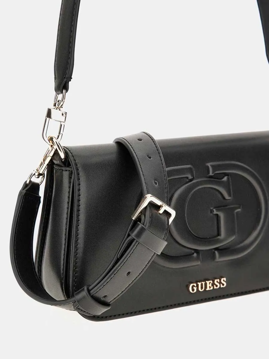 Guess Eco Mietta Flap Shoulder Bag In Black For Women