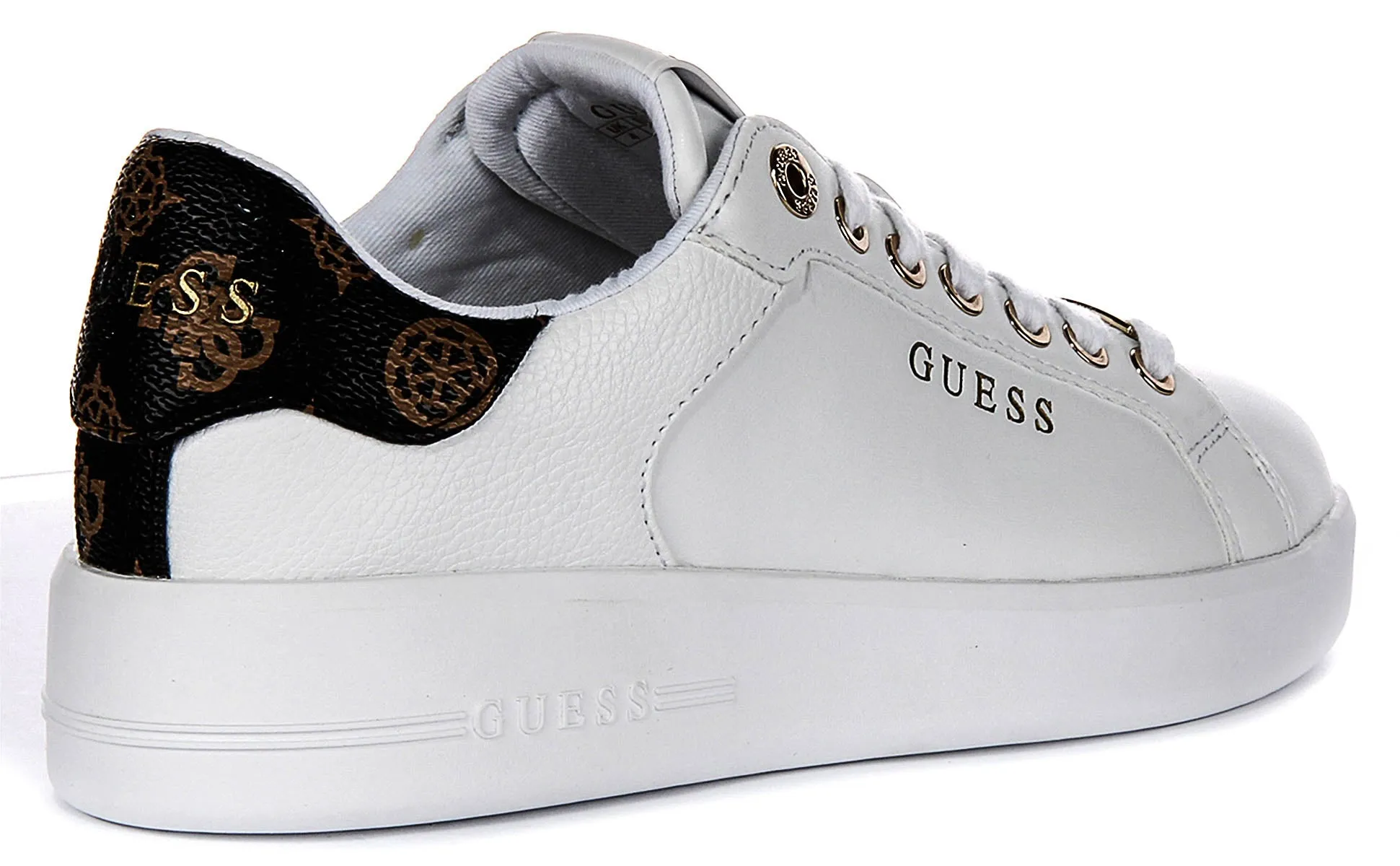 Guess Rok12 4G Peony Sneaker In White Brown For Women