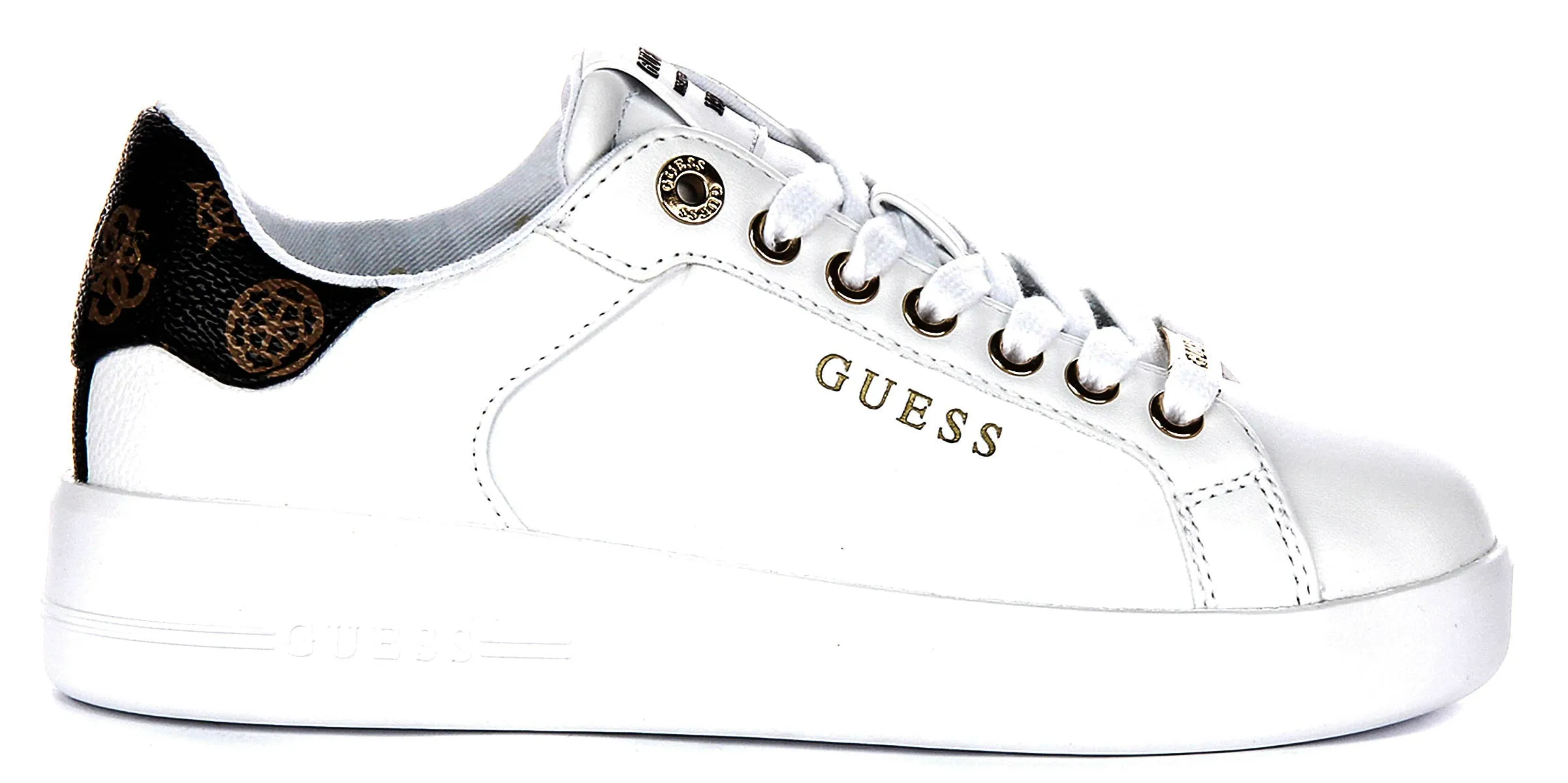 Guess Rok12 4G Peony Sneaker In White Brown For Women