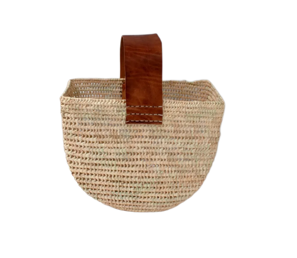 Half Moon Basket with Brown Leather Handle
