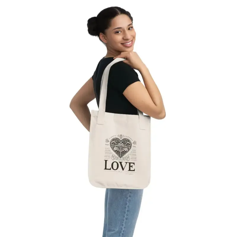 Heart with Love Canvas Tote Bag Organic and Stylish