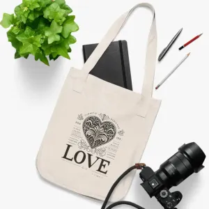 Heart with Love Canvas Tote Bag Organic and Stylish
