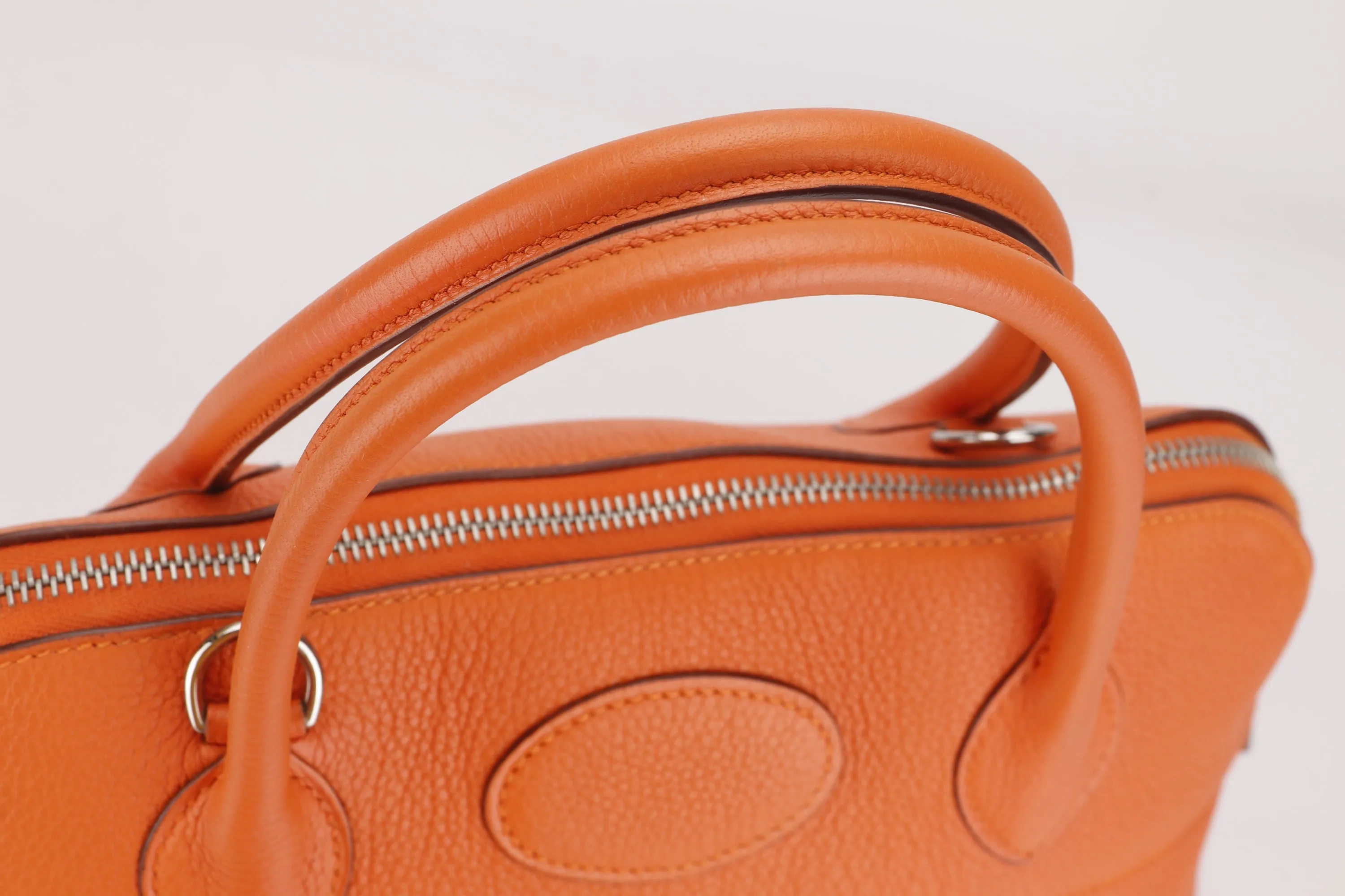 HERMES BOLIDE 31 (STAMP M (2009)) FEU COLOR CLEMENCE LEATHER, WITH KEYS, LOCK, STRAP, RAINCOAT & DUST COVER