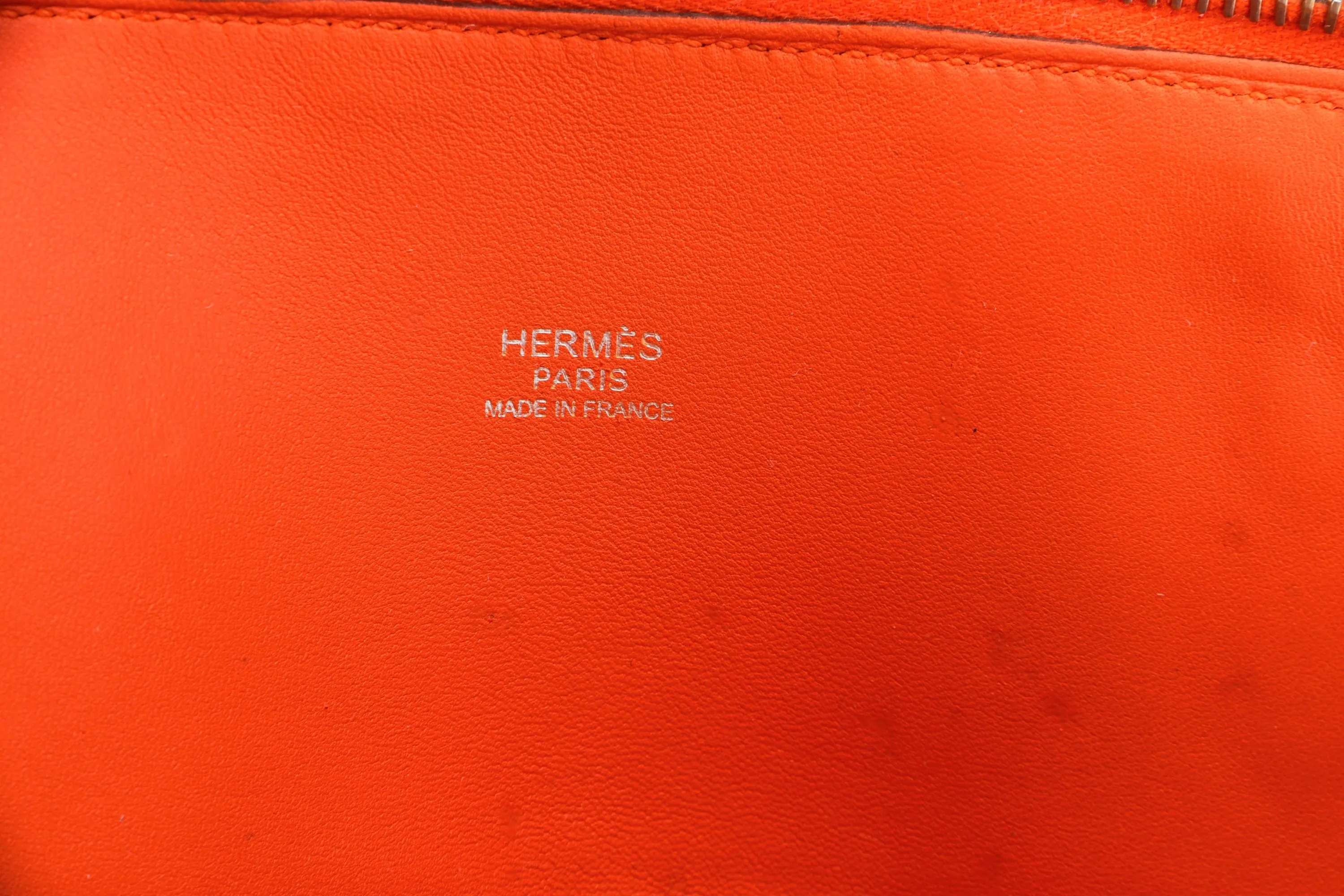 HERMES BOLIDE 31 (STAMP M (2009)) FEU COLOR CLEMENCE LEATHER, WITH KEYS, LOCK, STRAP, RAINCOAT & DUST COVER