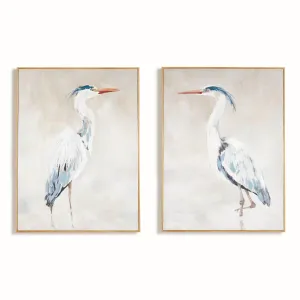 Heron Pair Hand Embellished Giclees, Set Of 2