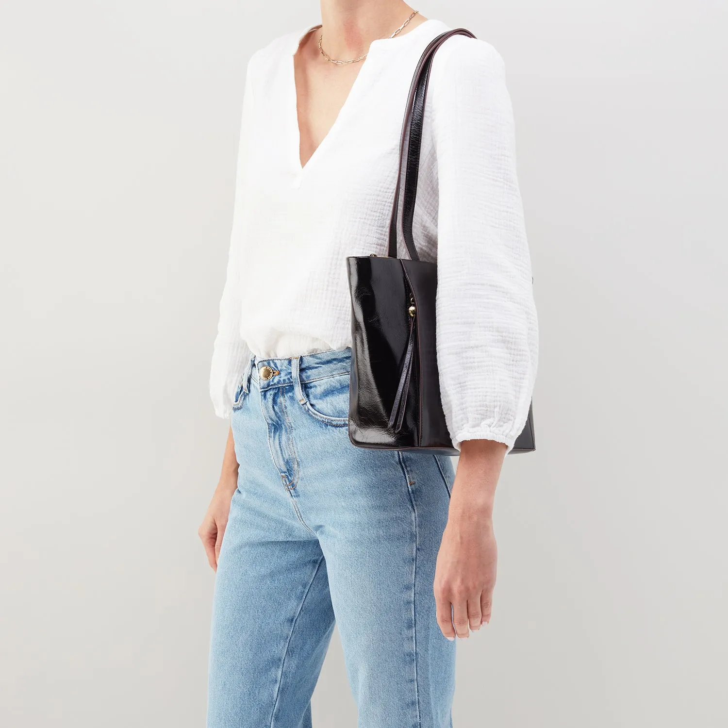 Hobo Haven Tote Black Polished Leather