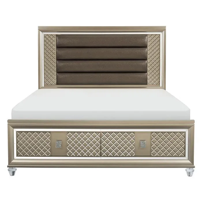 Homelegance Furniture Loudon Queen Platform with Storage Bed in Champagne Metallic 1515-1*