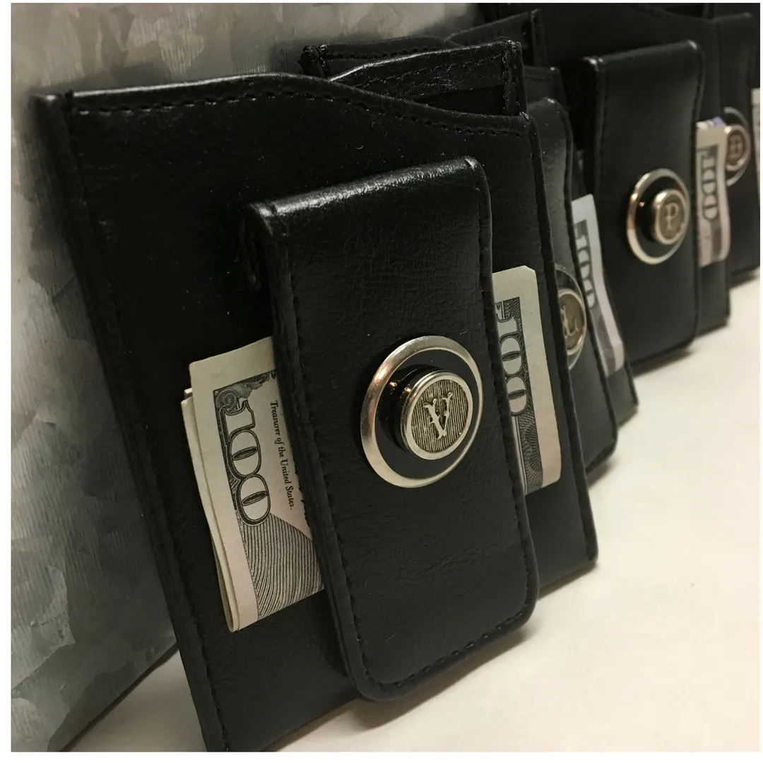 Initial Money Clip,  Black Faux Leather Gift for Him | Groomsman Gift