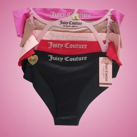JUICY COUTURE Underwear 5 Pairs Shiny 3D Glitter Logo Micro Colorful NWT 💕