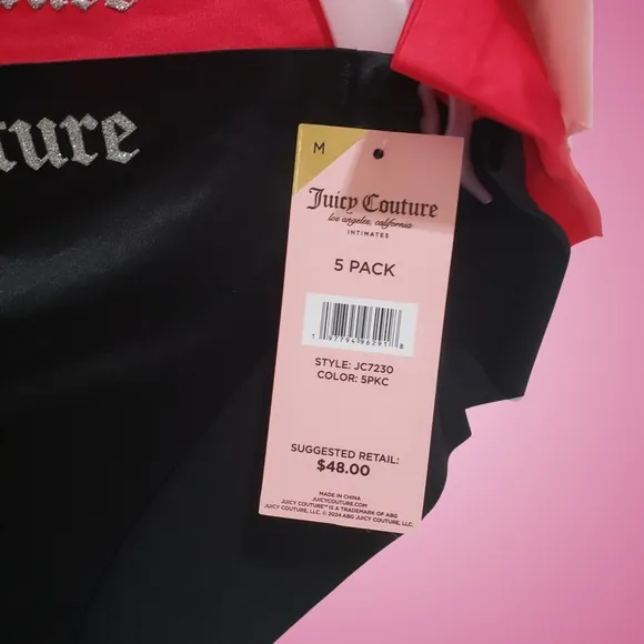 JUICY COUTURE Underwear 5 Pairs Shiny 3D Glitter Logo Micro Colorful NWT 💕