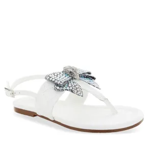 Kurt Geiger Mini Kensington T-Bar Sandal in White and Silver
