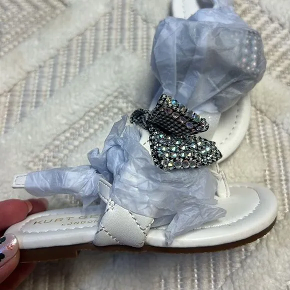 Kurt Geiger Mini Kensington T-Bar Sandal in White and Silver