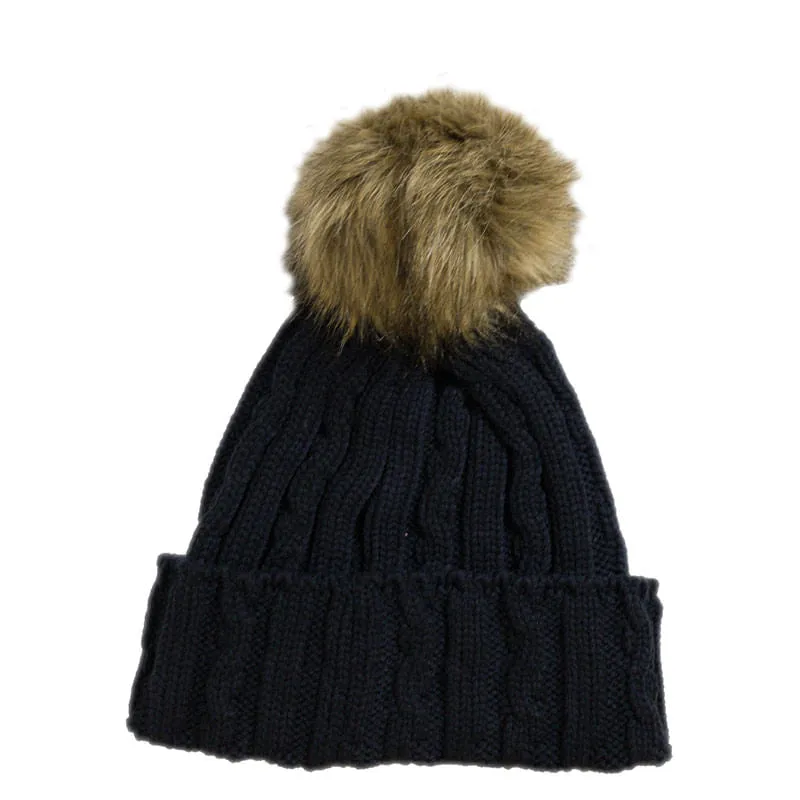 Ladies Alps Faux Fur Pom Knit Beanie