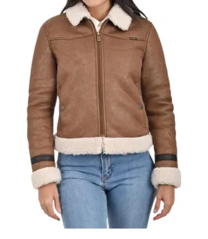 Ladies coat with sheepskin on collar and cuffs