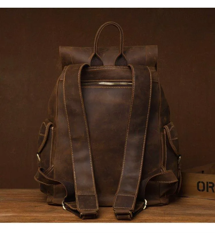 Large Mens Vintage Leather Backpack for Laptop