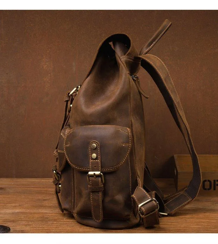 Large Mens Vintage Leather Backpack for Laptop