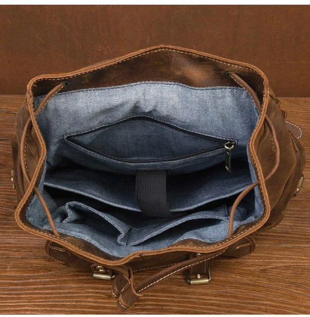 Large Mens Vintage Leather Backpack for Laptop