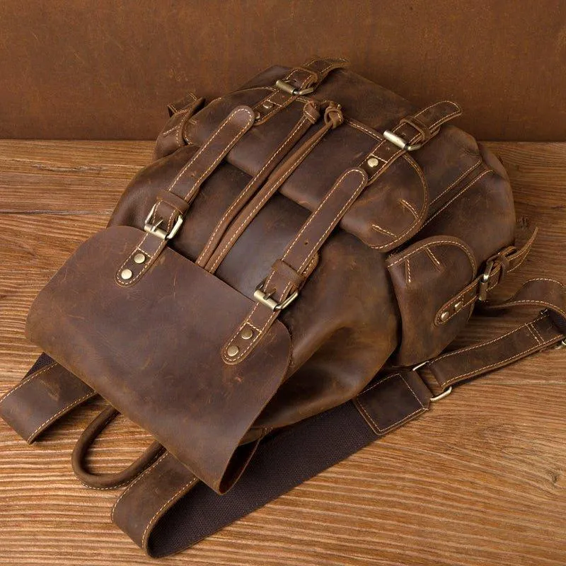 Large Mens Vintage Leather Backpack for Laptop