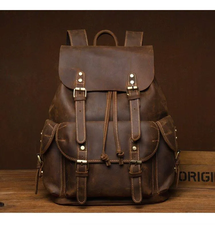 Large Mens Vintage Leather Backpack for Laptop