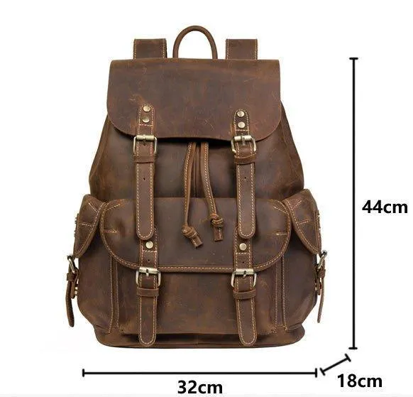 Large Mens Vintage Leather Backpack for Laptop