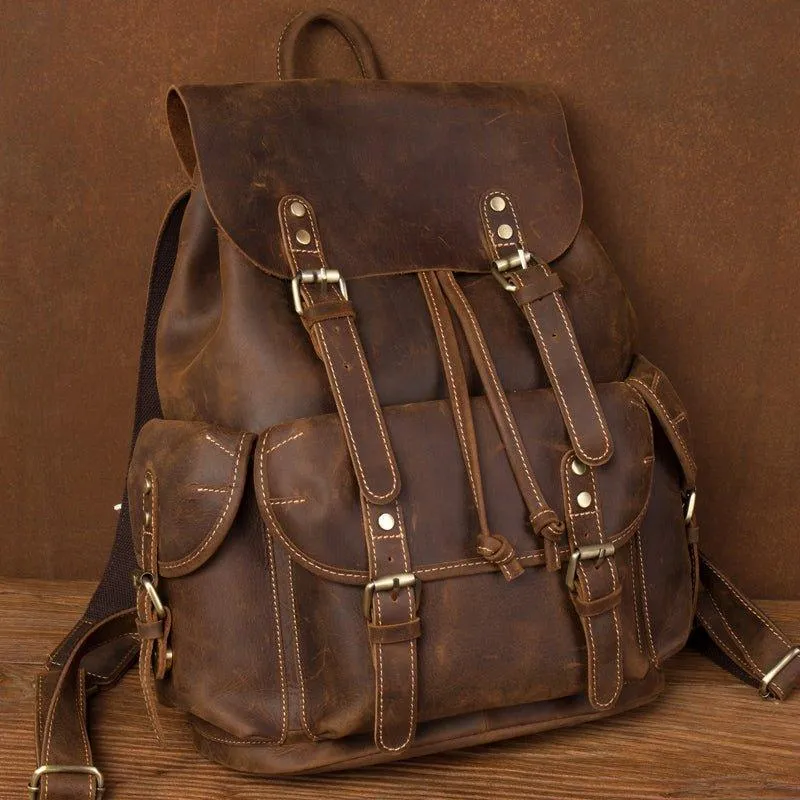 Large Mens Vintage Leather Backpack for Laptop