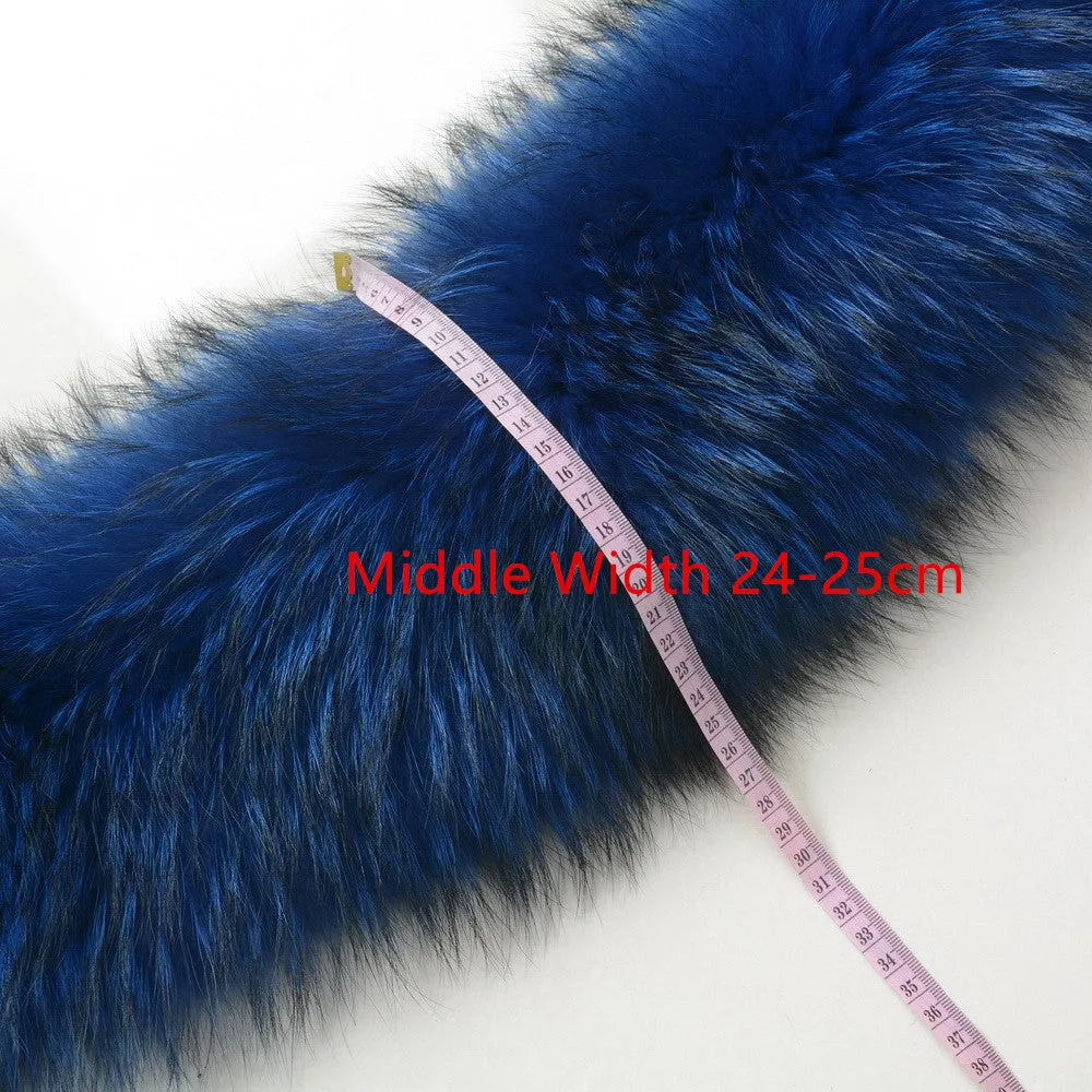 Large Real Fur Trim Raccoon Collar Parka Hood Women Men Blue Scarf Hooks