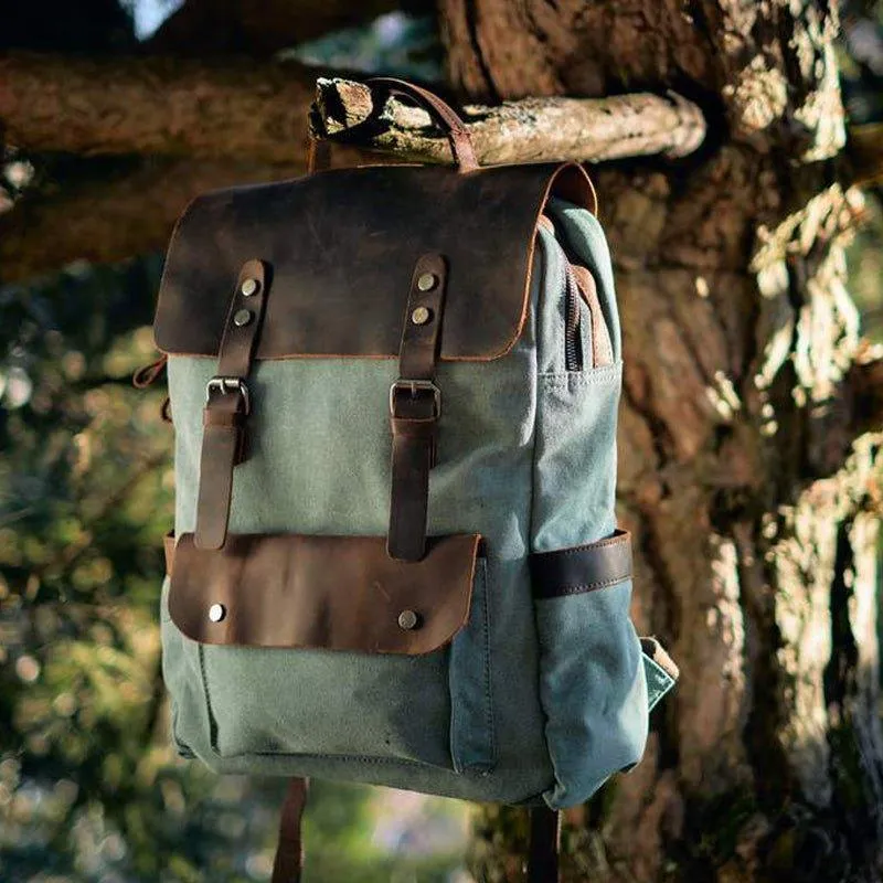 Leather Canvas Backpack 15.6 inch