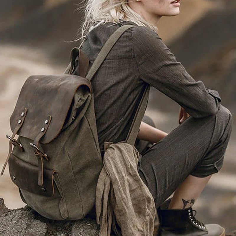 Leather Canvas Backpack 15.6 inch