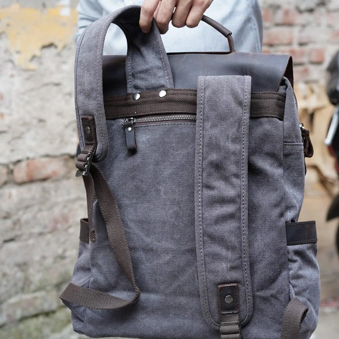 Leather Canvas Backpack 15.6 inch